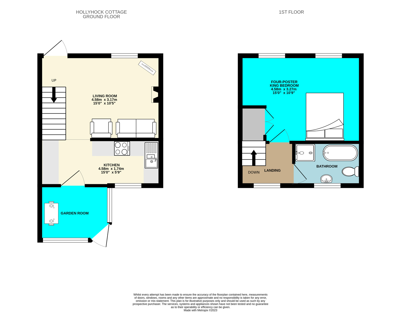Floor Plan for Hollyhock Cottage sleeps 2 in Cornwall near Looe 