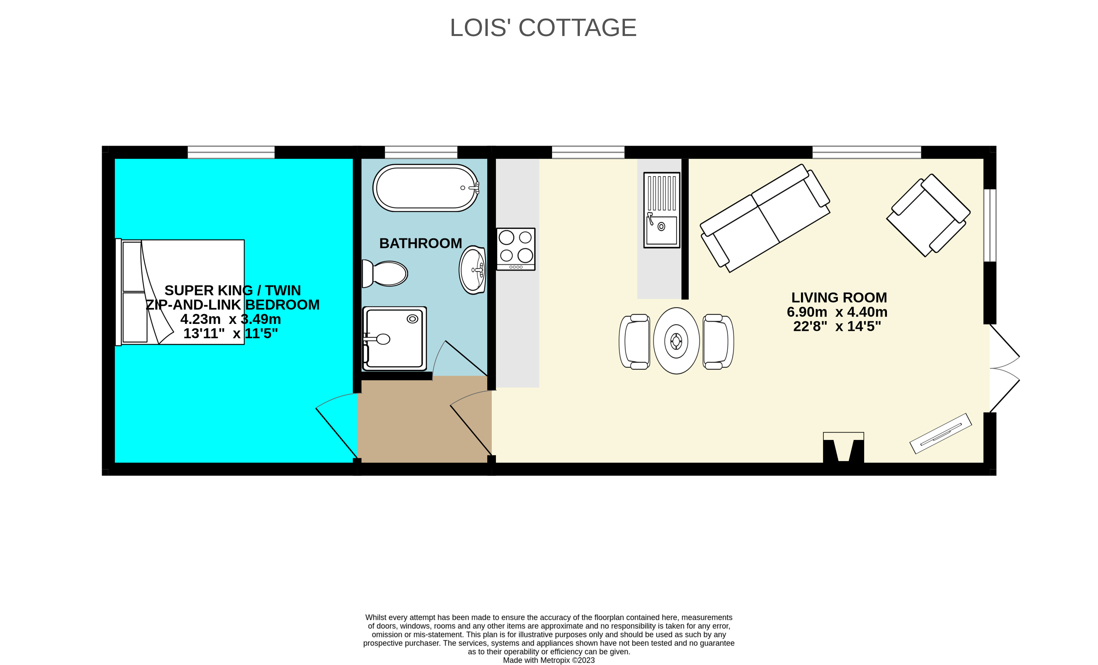 Floor Plan for Lois' Cottage sleeps 2 in Cornwall near Looe 